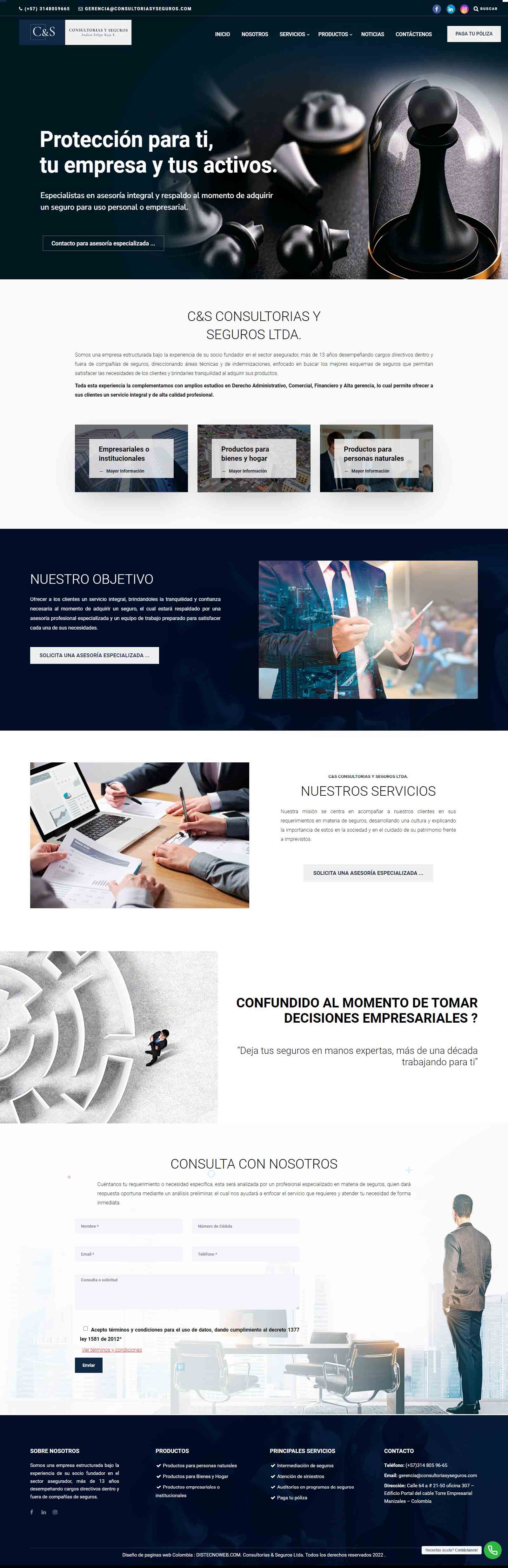 Sitio WordPress consultoriasyseguros. portafolio WordPress Colombia