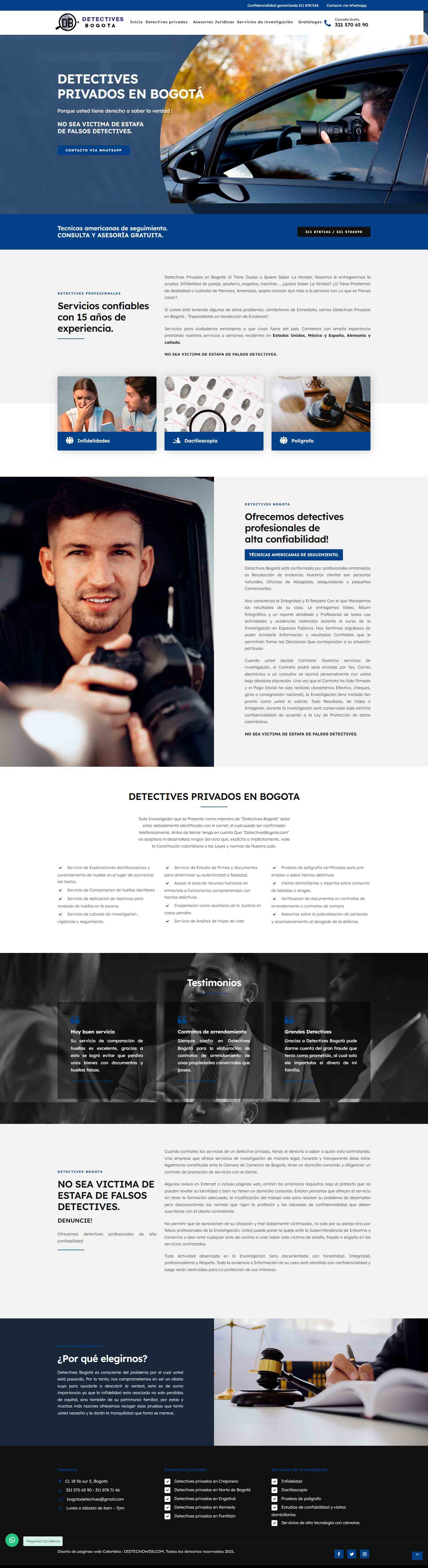 Sitio WordPress detectivesbogota. portafolio WordPress Colombia