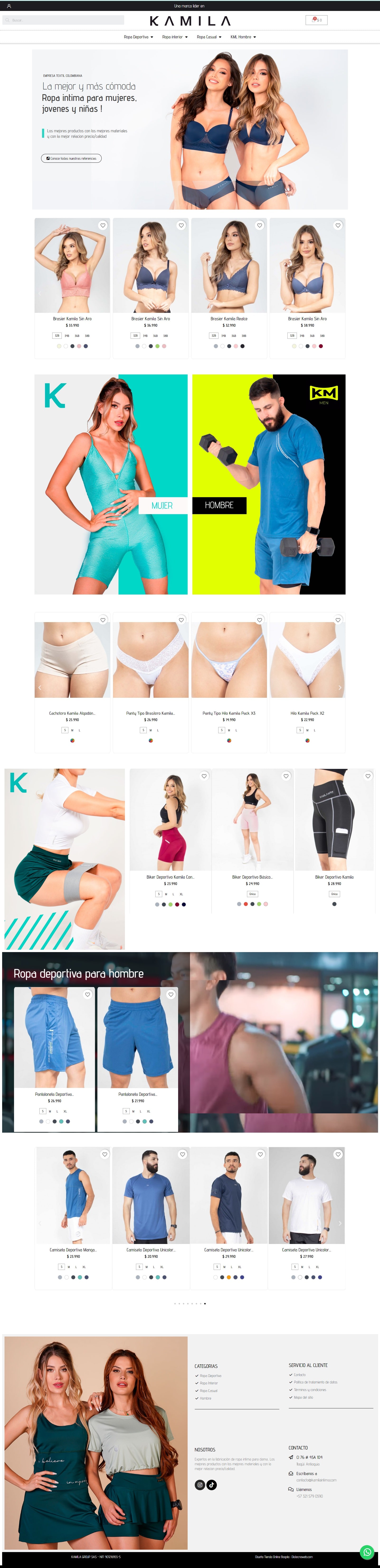 Tienda Online kamilaintima. Portafolio Prestashop Colombia